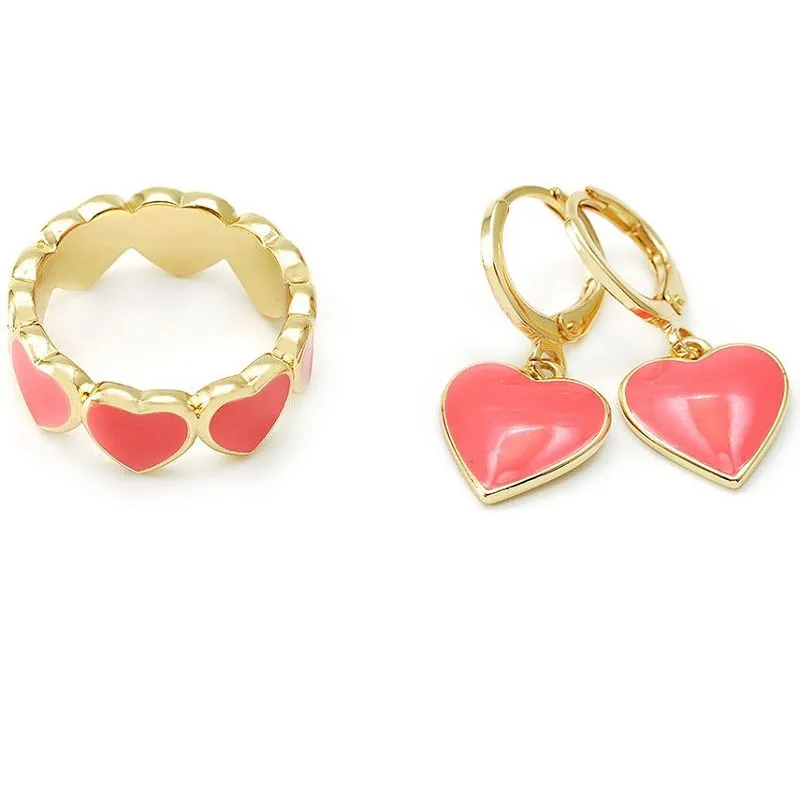 Сет накита у облику срца од коралног емајла