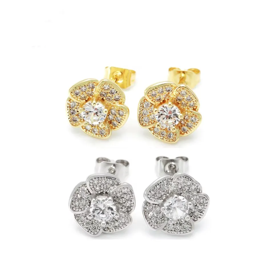 Винтаге златне и родијумске минђуше са цвећем